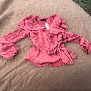 NWT DO+BE Coral Ruffle Wrap Blouse Size Small